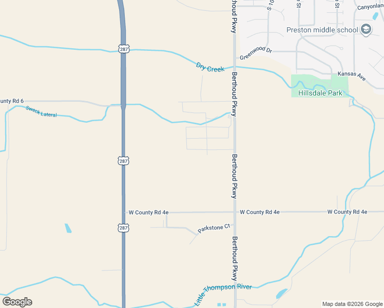 map of restaurants, bars, coffee shops, grocery stores, and more near 985 South County Road 17 in Berthoud