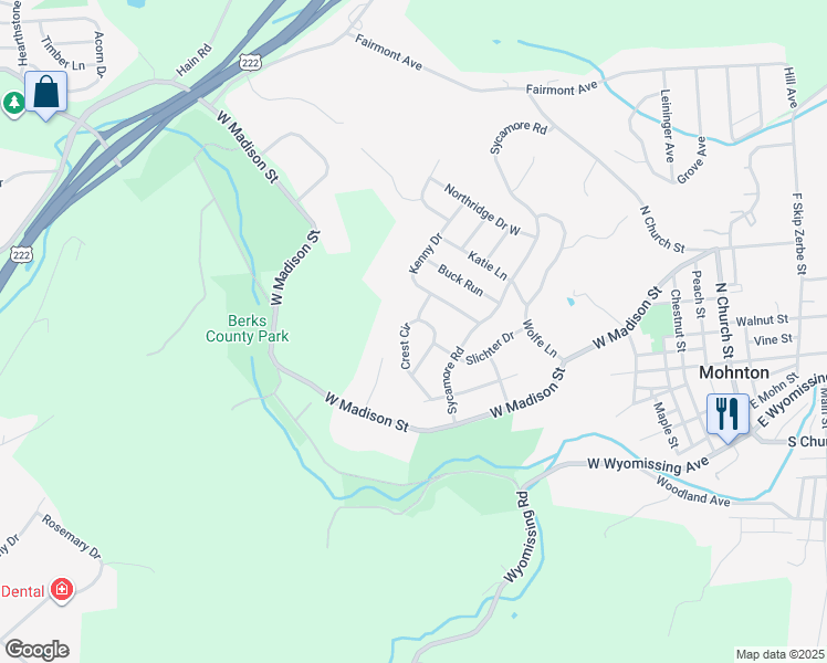 map of restaurants, bars, coffee shops, grocery stores, and more near 509 Crest Circle in Mohnton