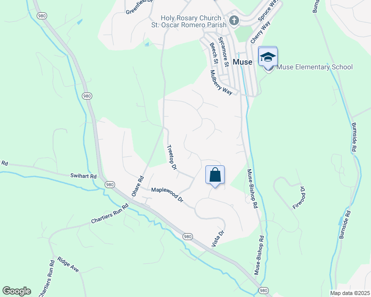 map of restaurants, bars, coffee shops, grocery stores, and more near 130 Parklane Drive in Canonsburg