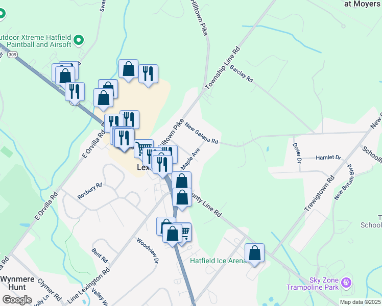 map of restaurants, bars, coffee shops, grocery stores, and more near 13 Greenwood Avenue in Line Lexington