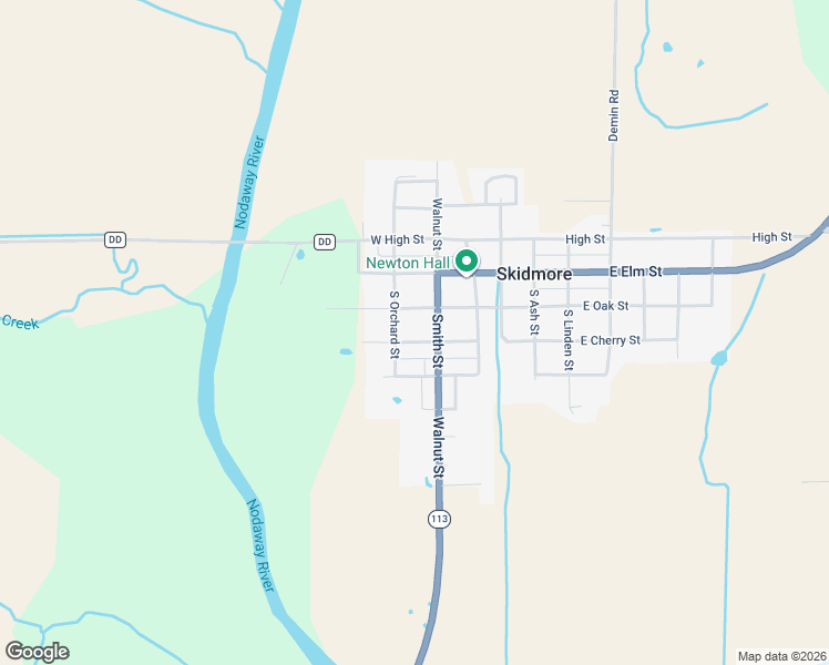 map of restaurants, bars, coffee shops, grocery stores, and more near 309 West Cherry Street in Skidmore