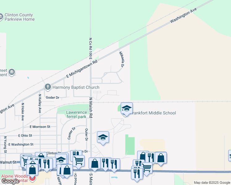 map of restaurants, bars, coffee shops, grocery stores, and more near 823 Frankfort Place Court in Frankfort