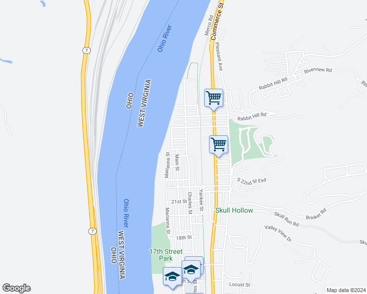 map of restaurants, bars, coffee shops, grocery stores, and more near 2361-2399 Main St in Wellsburg