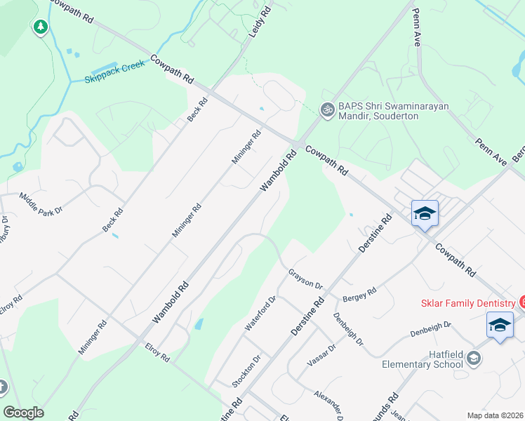 map of restaurants, bars, coffee shops, grocery stores, and more near 1607 Hartford Circle in Souderton