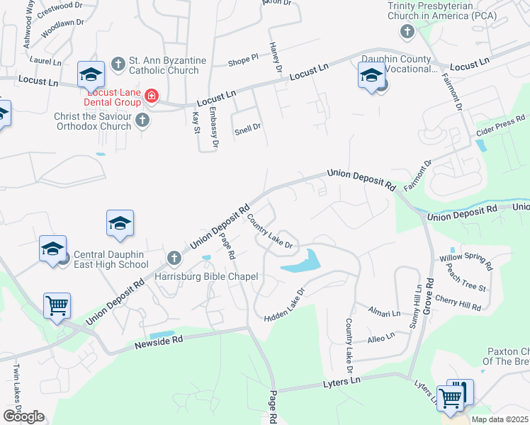 map of restaurants, bars, coffee shops, grocery stores, and more near 5710 Arklow Drive in Harrisburg