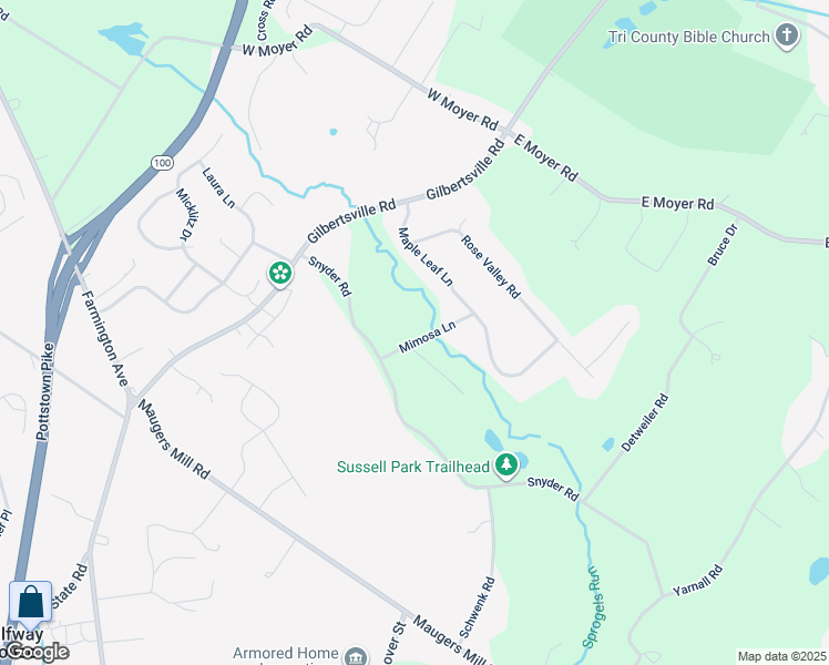 map of restaurants, bars, coffee shops, grocery stores, and more near 1961 Mimosa Lane in Pottstown
