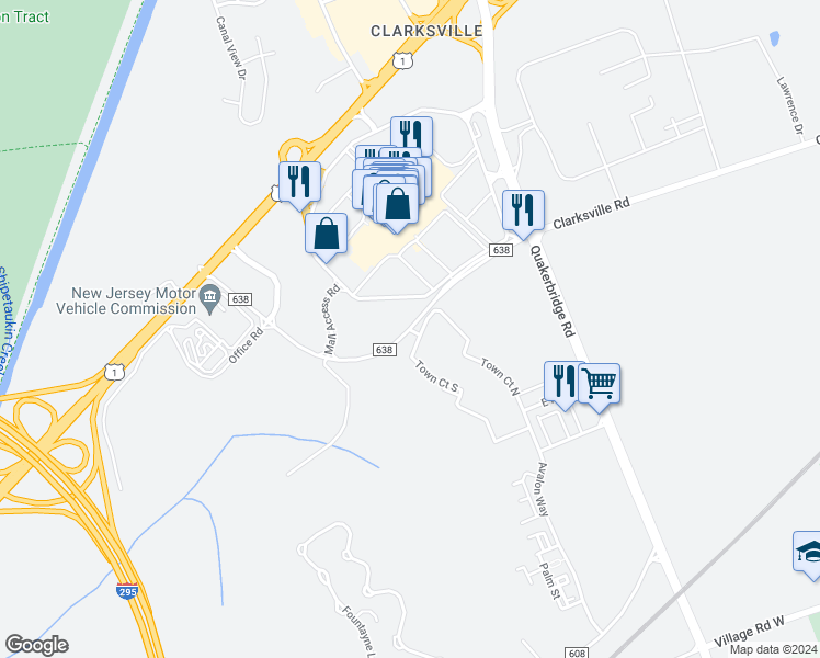 map of restaurants, bars, coffee shops, grocery stores, and more near 127 Grovers Mill Road in Lawrence Township