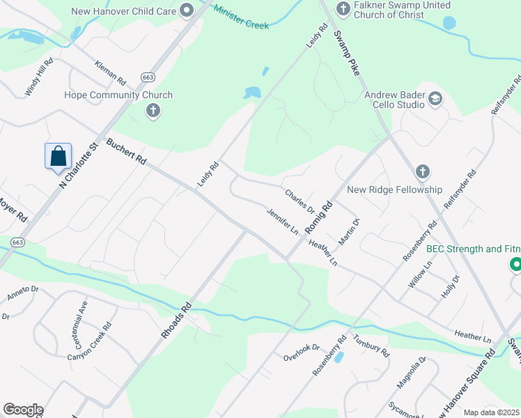 map of restaurants, bars, coffee shops, grocery stores, and more near 616 Jennifer Lane in Gilbertsville