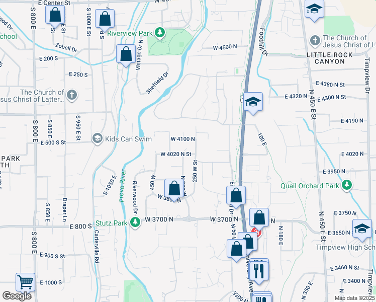 map of restaurants, bars, coffee shops, grocery stores, and more near 282 West 4020 North in Provo