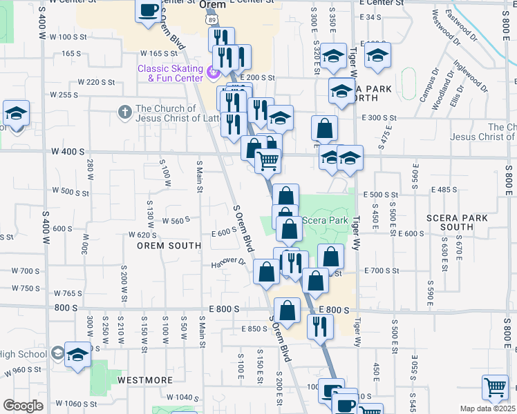 map of restaurants, bars, coffee shops, grocery stores, and more near 560 State Street in Orem