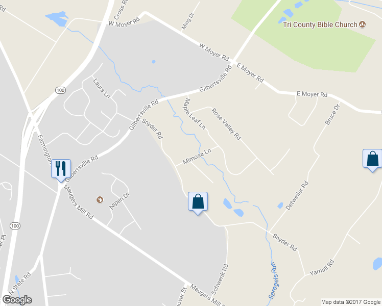 map of restaurants, bars, coffee shops, grocery stores, and more near 1961 Mimosa Lane in Pottstown