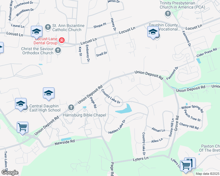 map of restaurants, bars, coffee shops, grocery stores, and more near 5716 Arklow Drive in Harrisburg