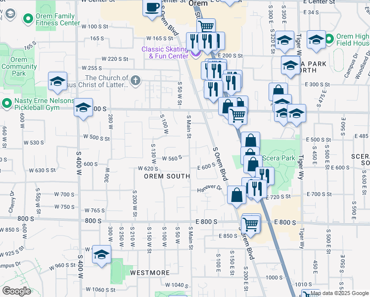 map of restaurants, bars, coffee shops, grocery stores, and more near 26 West 560 South in Orem
