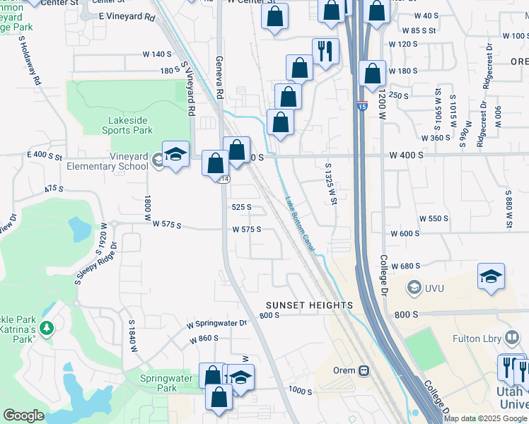 map of restaurants, bars, coffee shops, grocery stores, and more near 1531 West 550 South in Orem