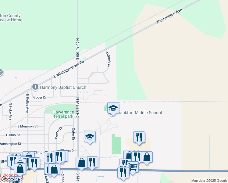 map of restaurants, bars, coffee shops, grocery stores, and more near 823 Frankfort Place Court in Frankfort