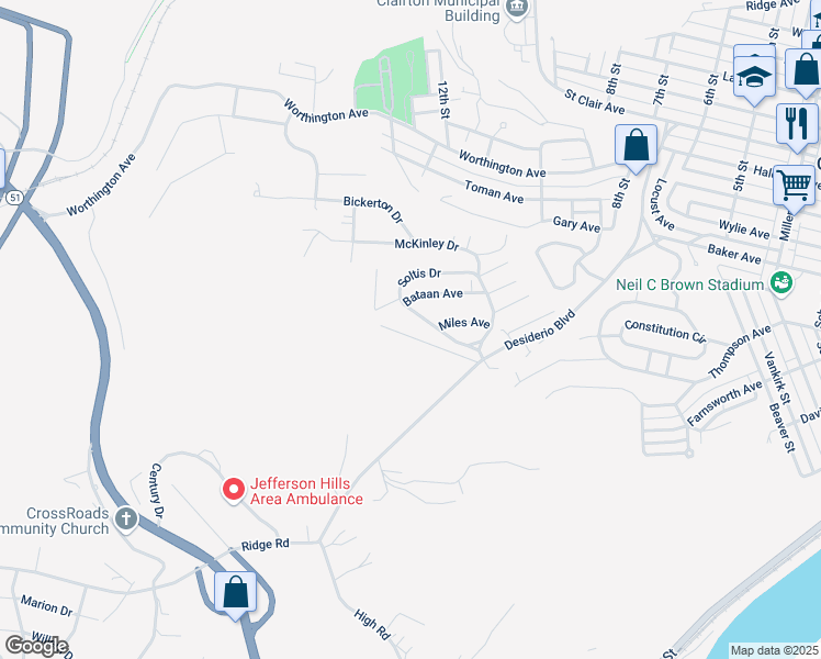 map of restaurants, bars, coffee shops, grocery stores, and more near 38 Soltis Dr in Clairton