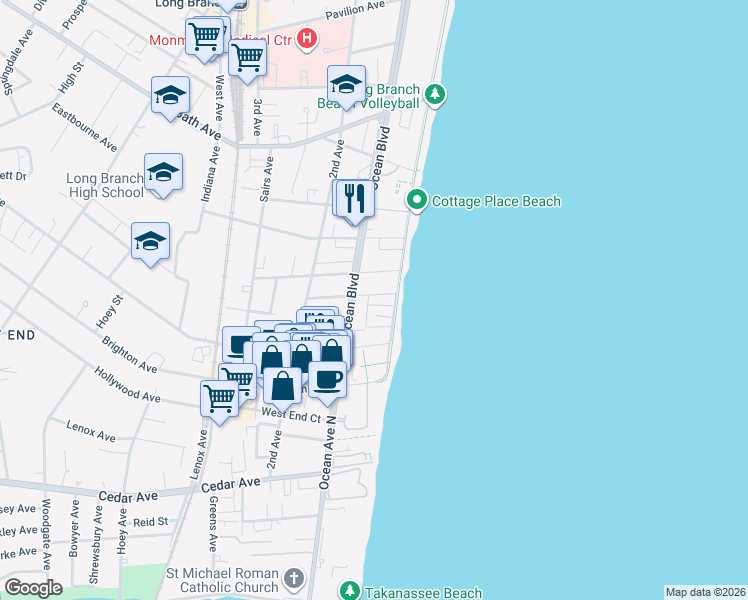 map of restaurants, bars, coffee shops, grocery stores, and more near 34 Bonforte Road in Long Branch