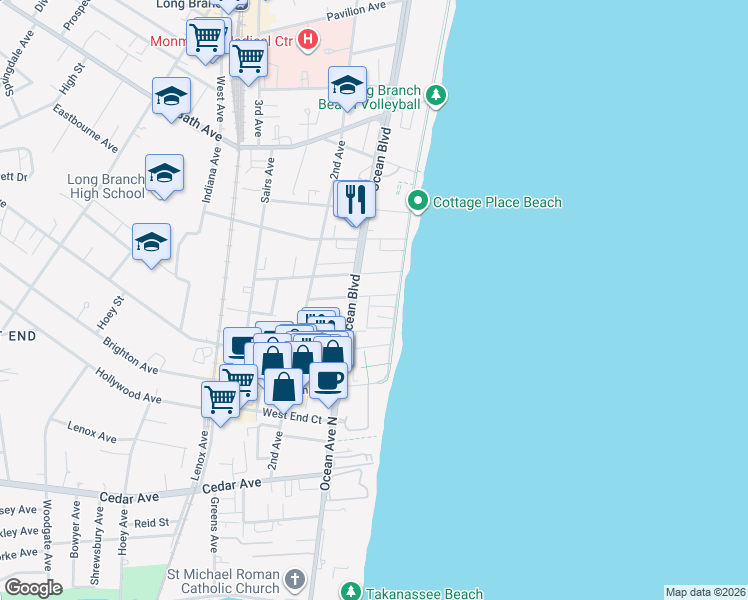map of restaurants, bars, coffee shops, grocery stores, and more near 34 Bonforte Road in Long Branch