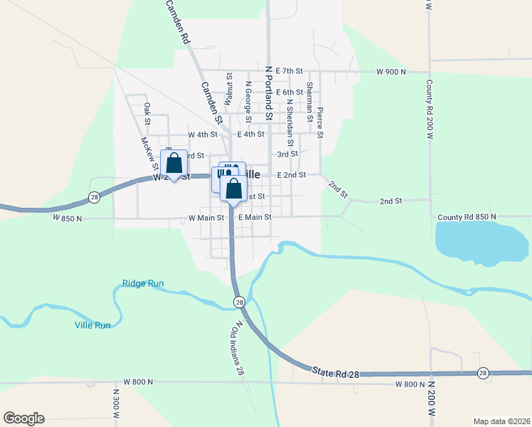 map of restaurants, bars, coffee shops, grocery stores, and more near 202 East Main Street in Ridgeville