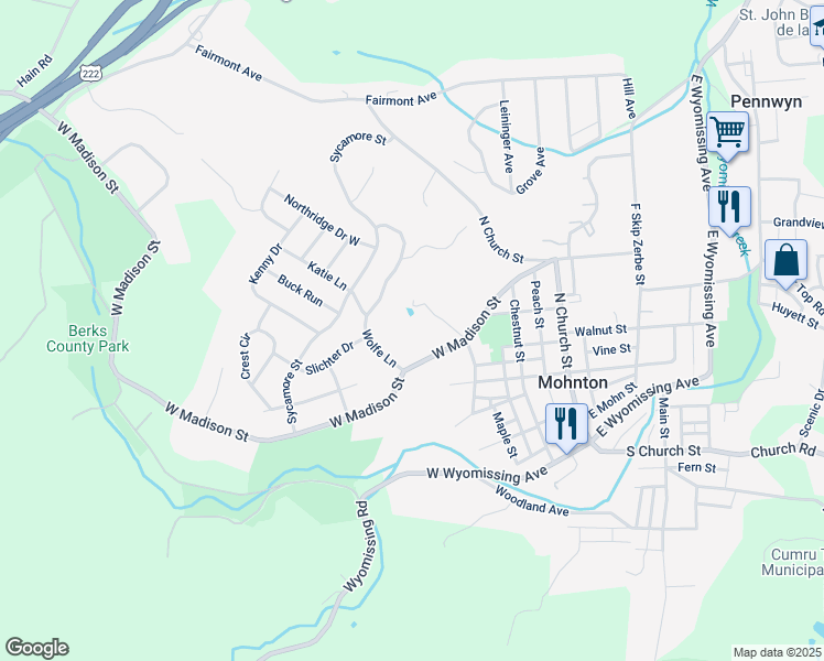 map of restaurants, bars, coffee shops, grocery stores, and more near 70 North Oneil Street in Mohnton