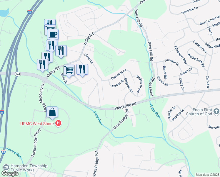 map of restaurants, bars, coffee shops, grocery stores, and more near 2215 Gleim Court in Enola