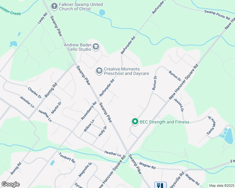 map of restaurants, bars, coffee shops, grocery stores, and more near 2323 Colonial Drive in Gilbertsville