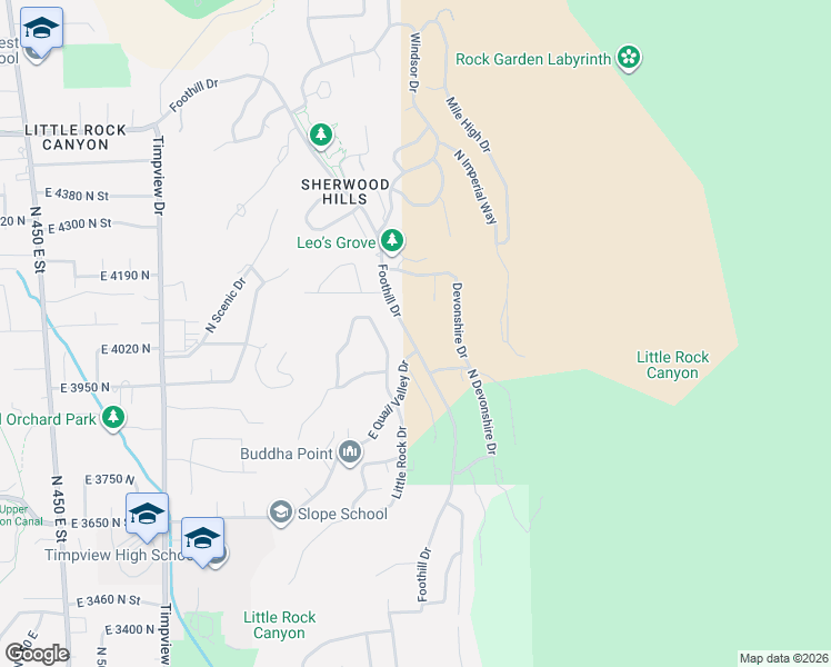 map of restaurants, bars, coffee shops, grocery stores, and more near 4044 Foothill Drive in Provo