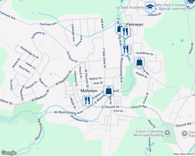 map of restaurants, bars, coffee shops, grocery stores, and more near 53 Vine Street in Mohnton