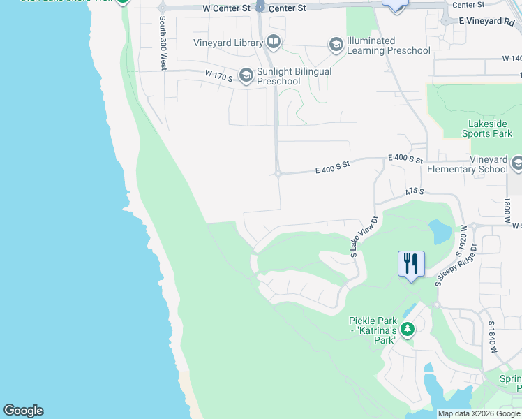 map of restaurants, bars, coffee shops, grocery stores, and more near 561 South 5 East in Vineyard