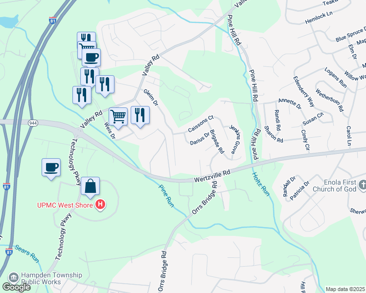 map of restaurants, bars, coffee shops, grocery stores, and more near 4117 Darius Drive in Enola