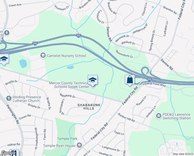 map of restaurants, bars, coffee shops, grocery stores, and more near 129 Bull Run Road in Pennington