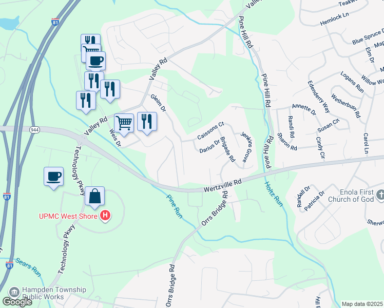 map of restaurants, bars, coffee shops, grocery stores, and more near 4117 Darius Drive in Enola