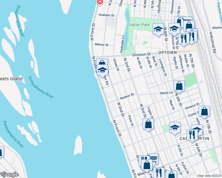 map of restaurants, bars, coffee shops, grocery stores, and more near 2644 North 2nd Street in Harrisburg