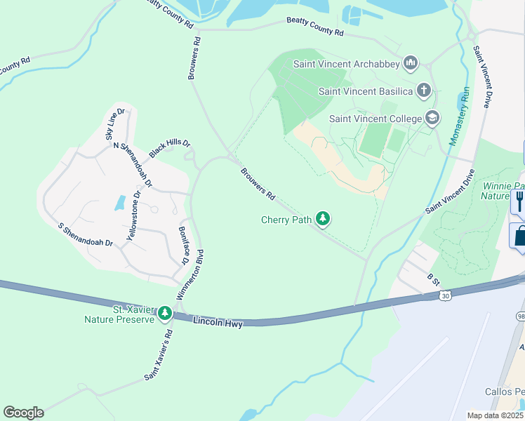 map of restaurants, bars, coffee shops, grocery stores, and more near 500 Brouwers Road in Latrobe