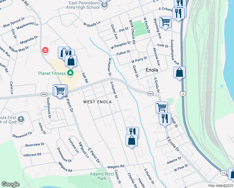 map of restaurants, bars, coffee shops, grocery stores, and more near 350 Huntington Avenue in Enola