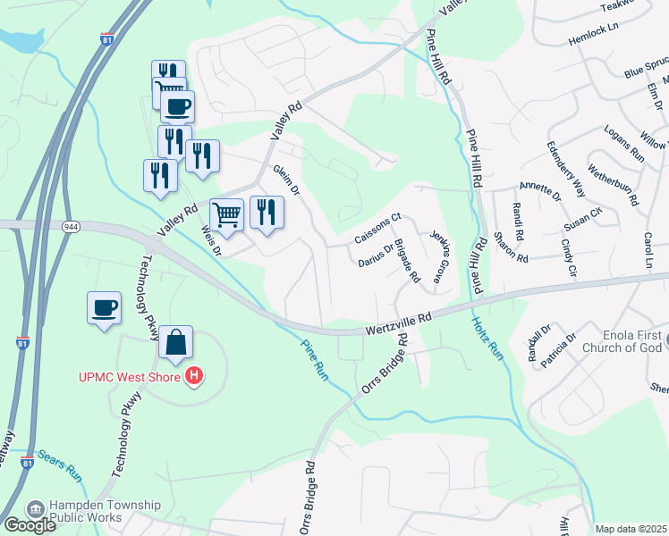 map of restaurants, bars, coffee shops, grocery stores, and more near 2231 Gleim Court in Enola
