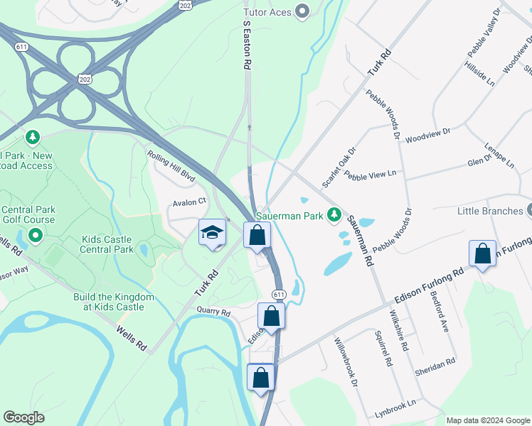 map of restaurants, bars, coffee shops, grocery stores, and more near 2015 Turk Road in Doylestown