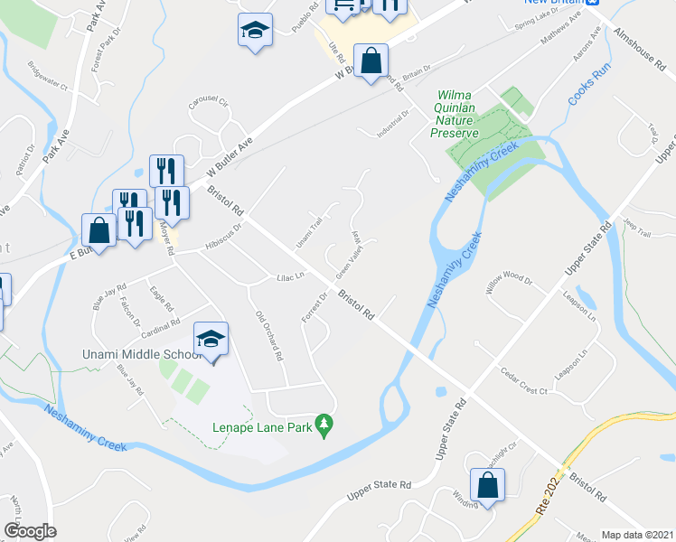 map of restaurants, bars, coffee shops, grocery stores, and more near 109 Michaels Court in Chalfont