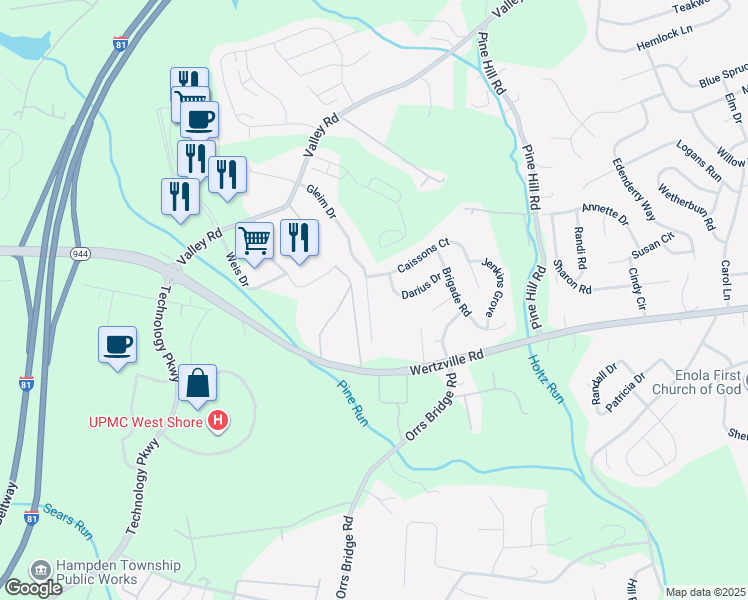 map of restaurants, bars, coffee shops, grocery stores, and more near 2231 Gleim Court in Enola