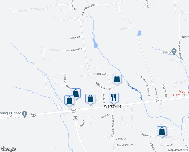 map of restaurants, bars, coffee shops, grocery stores, and more near 6 Oak Avenue in Enola