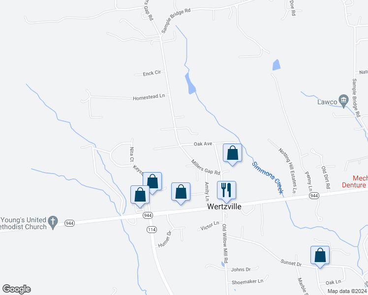 map of restaurants, bars, coffee shops, grocery stores, and more near 2 Oak Avenue in Enola