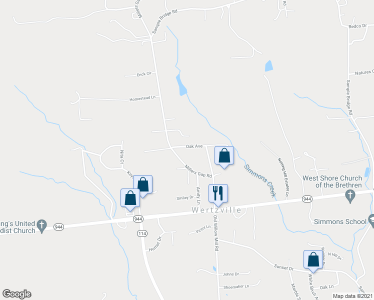 map of restaurants, bars, coffee shops, grocery stores, and more near 10 Oak Avenue in Enola