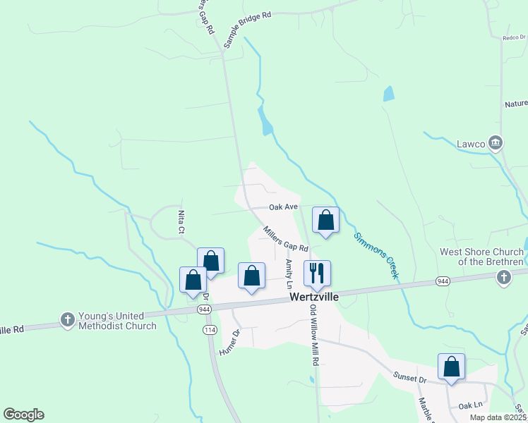 map of restaurants, bars, coffee shops, grocery stores, and more near 6 Oak Avenue in Enola