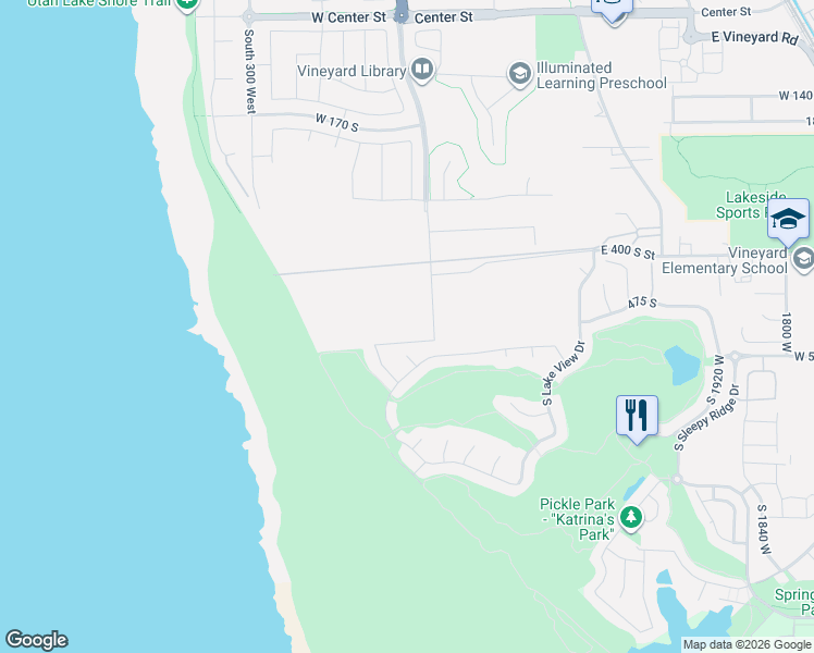 map of restaurants, bars, coffee shops, grocery stores, and more near 561 South 5 East in Vineyard