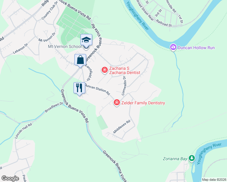 map of restaurants, bars, coffee shops, grocery stores, and more near 312 Duncan Station Road in McKeesport