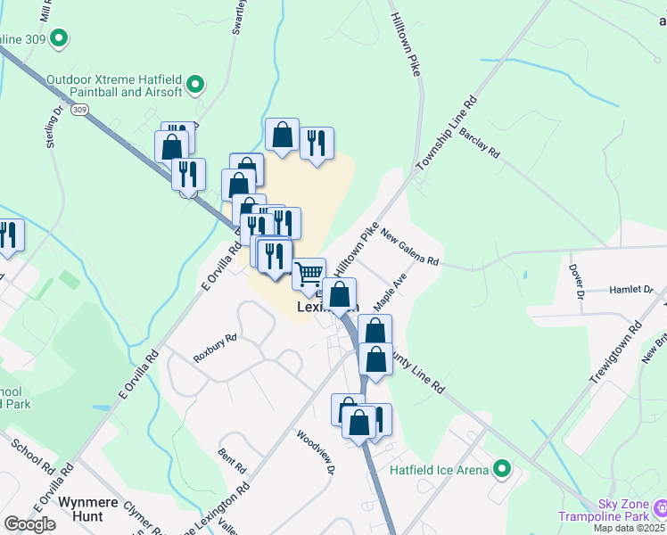 map of restaurants, bars, coffee shops, grocery stores, and more near 11 Hilltown Pike in Line Lexington