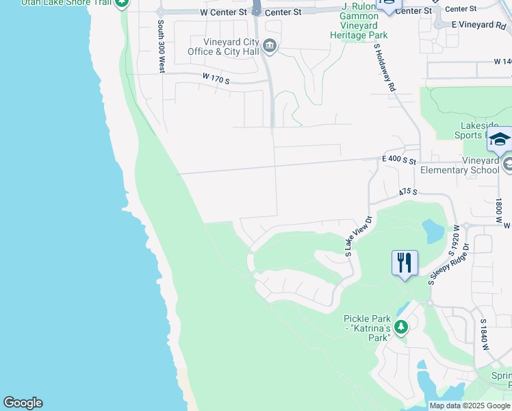 map of restaurants, bars, coffee shops, grocery stores, and more near 561 South 5 East in Vineyard