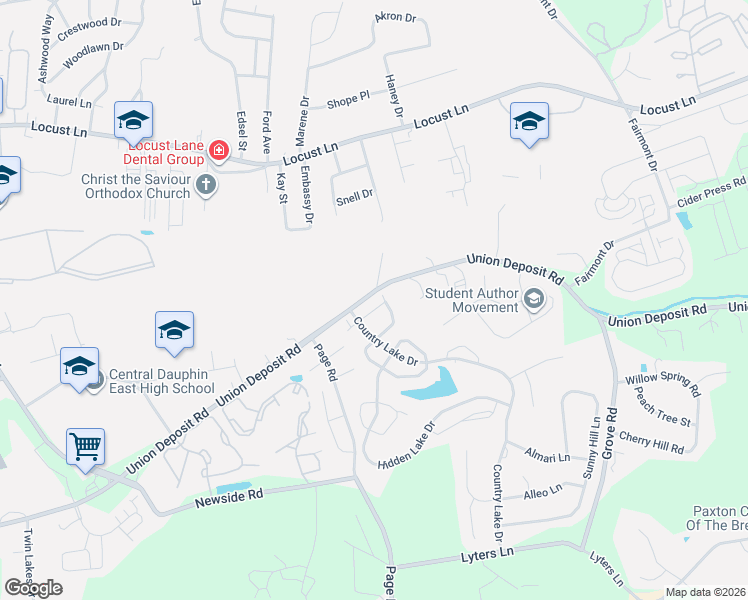 map of restaurants, bars, coffee shops, grocery stores, and more near 1094 Country Hill Drive in Harrisburg