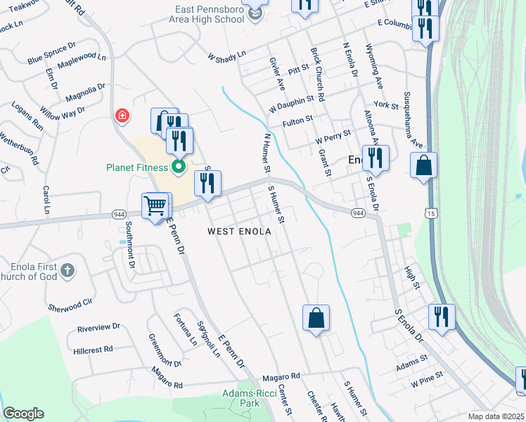 map of restaurants, bars, coffee shops, grocery stores, and more near 120 Lancaster Avenue in Enola