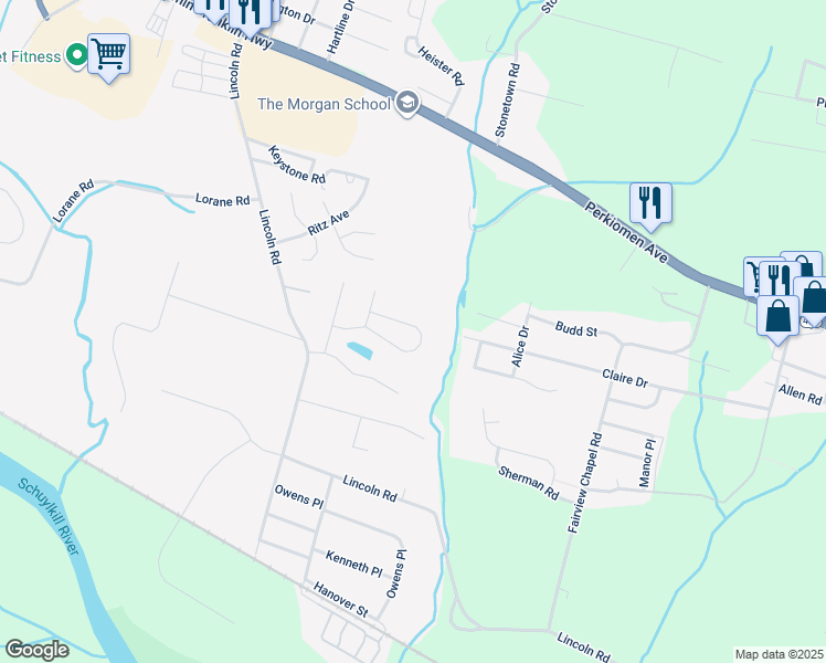 map of restaurants, bars, coffee shops, grocery stores, and more near 6242 Pond View Drive in Birdsboro